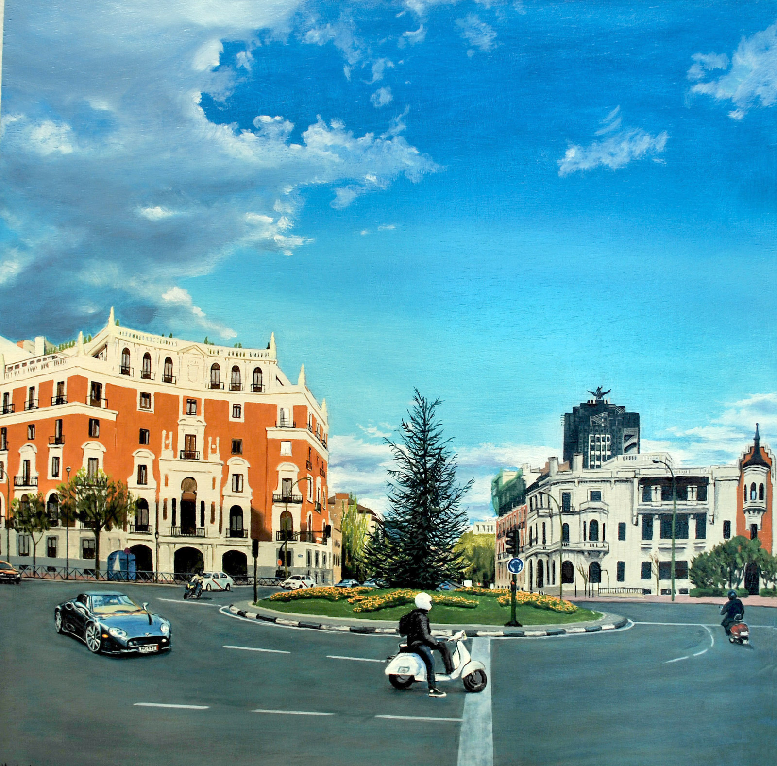 Plaza de Rubén Darío - Óleo sobre tabla - 50x50 cm - 2010 - Serie Paisajes de Madrid - Matute Art