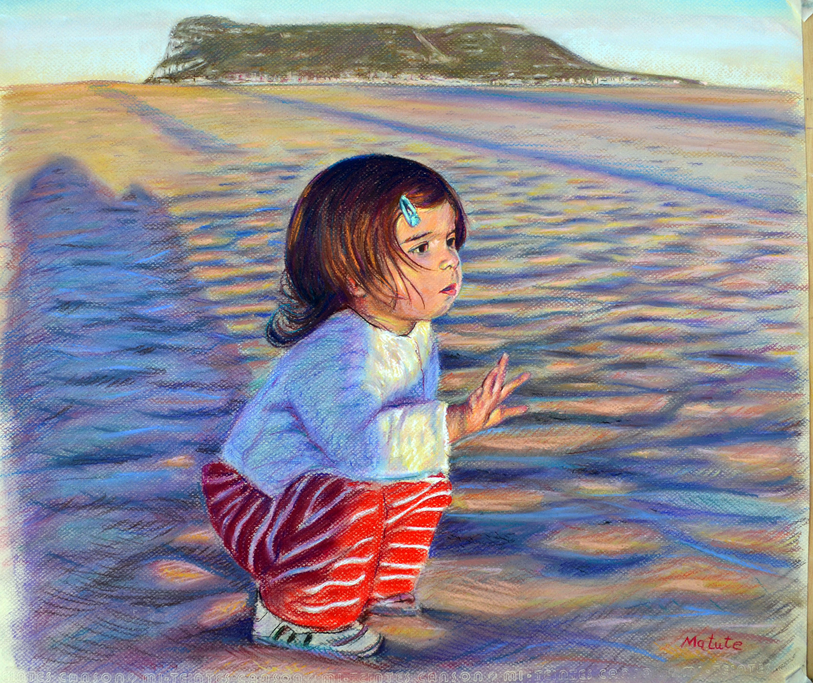 Carmen en la playa - Pastel sobre papel Mi-Teintes Rembrandt - 65x50 cm - 2017 - Matute Art