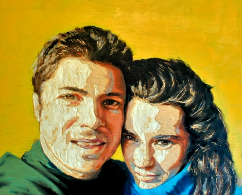 Carmen y yo - Madera de contrachapado tallada y pintada al óleo - 35x50 cm - 2012 - Matute Art