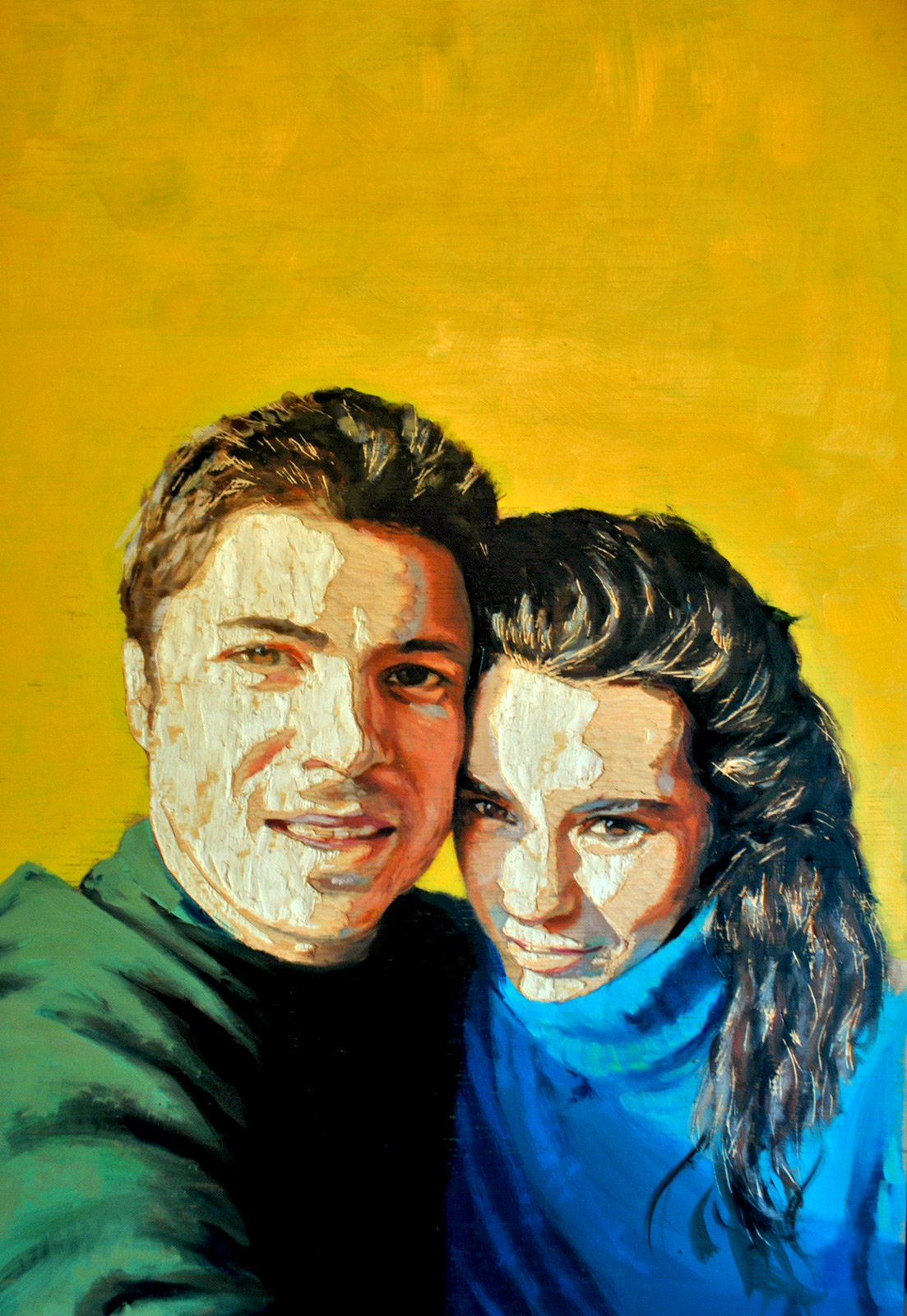 Carmen y yo - Madera de contrachapado tallada y pintada al óleo - 35x50 cm - 2012 - Matute Art