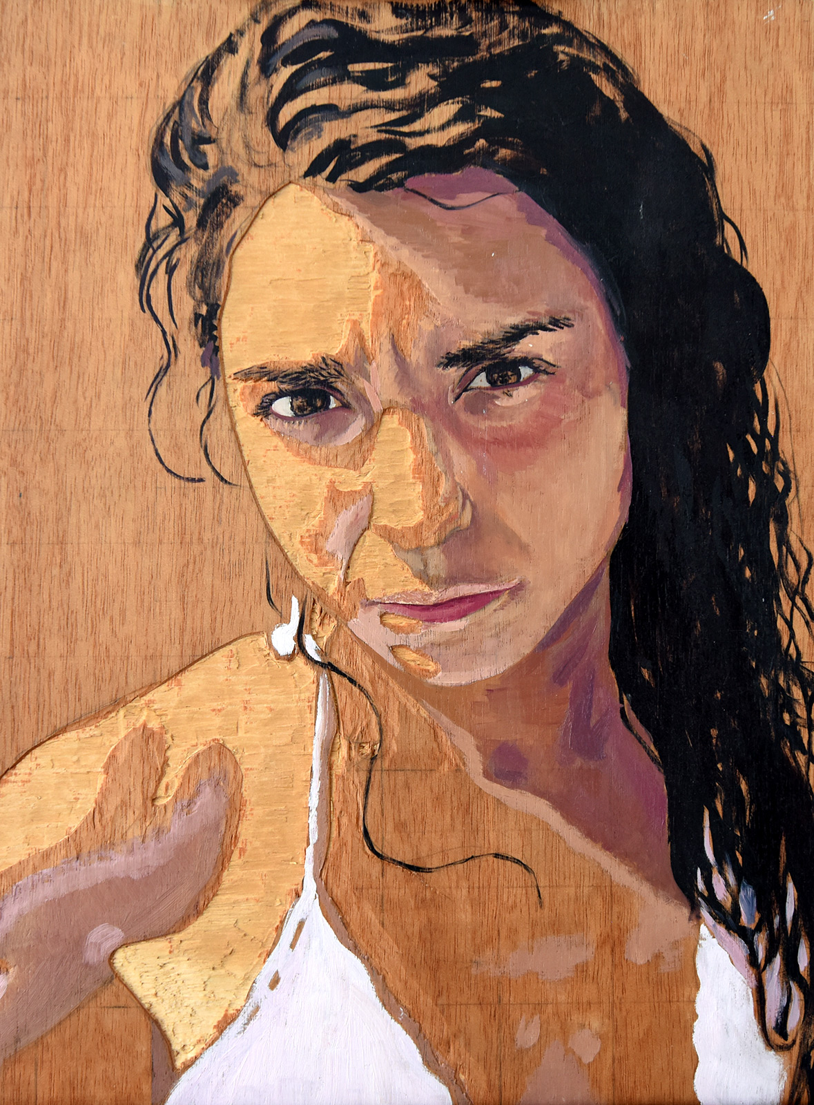 Carmen - Madera de contrachapado tallada y pintada al óleo - 30x40 cm - 2007 - Matute Art