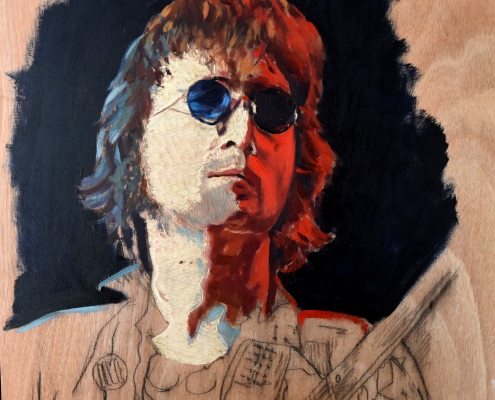 John Lennon - Madera de contrachapado tallada y pintada al óleo - 63x63 cm - 2023 - Matute Art