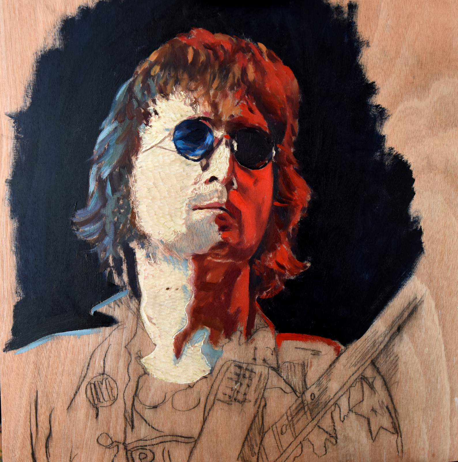 John Lennon - Madera de contrachapado tallada y pintada al óleo - 63x63 cm - 2023 - Matute Art